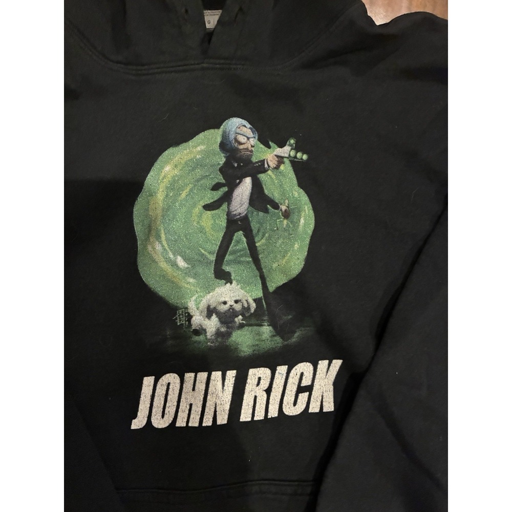 Gildan Rick and Morty John Rick Wick Parody Black Hoodie Mens Large - Picture 2 of 7